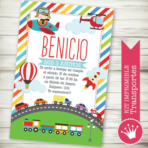 Kit Imprimible Autitos Trenes Deco Invitaciones Candy Bar