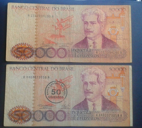 Billetes Brasil Cincuenta Mil Cruzados Diferentes