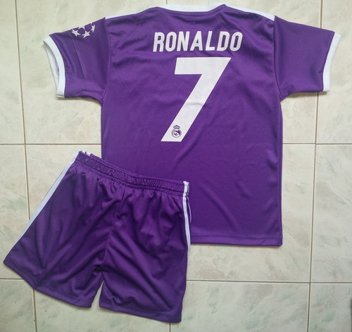 Conjunto Uniforme Real Madrid Morado 2017 Cr7 Champions Niño