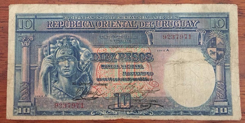 Mg* Uruguay Billete De 10 Pesos Año 1935