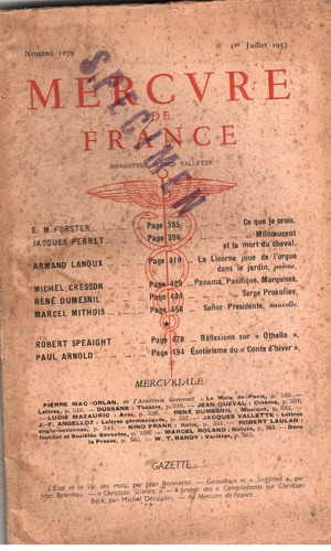 Revista / Mercure De France N° 1079 ( 1953 ) - Prokofiev