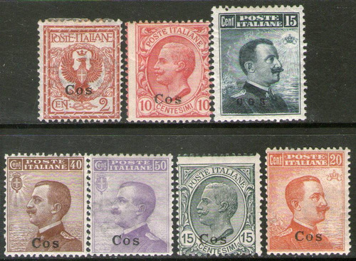 Egeo = Cos = Colonia Italiana 7 Sellos Resellados 1912-22 