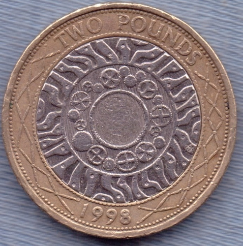 Inglaterra 2 Pounds 1998 Bimetalica * Diseño Celta *