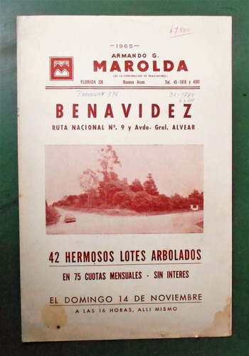 Antiguo Folleto Plano Loteo Benavidez Partido De Tigre 1965