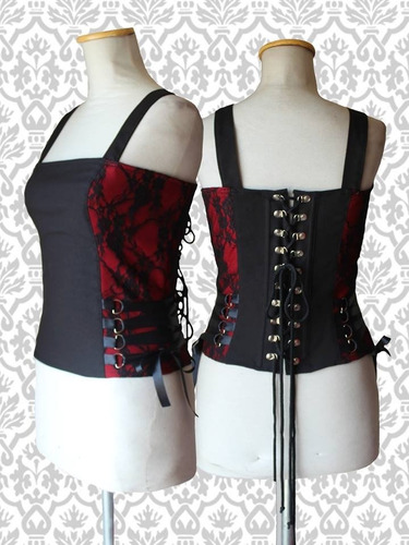 Top Corset Nu Goth Gotico Dark Encaje Cintas - Le Chat Noir