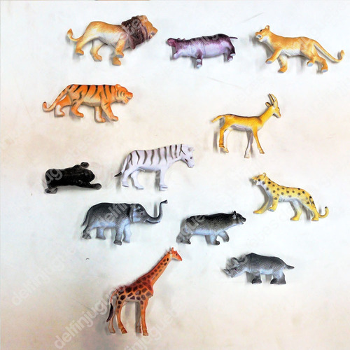 Animales Salvajes Set X 12 Figuras De Goma Leon Jirafa Mono