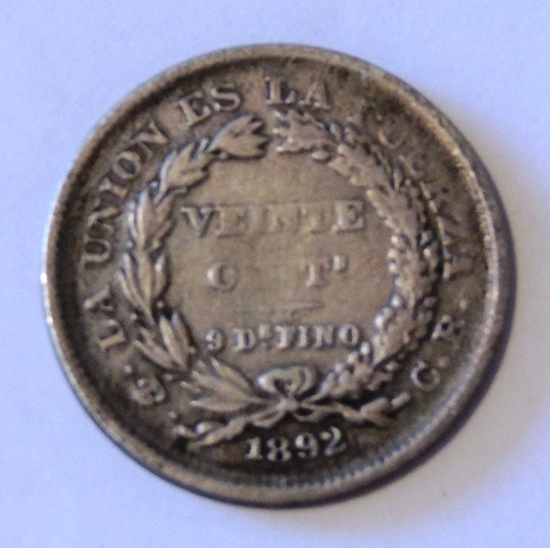 Moneda De Bolivia - 20 Cent - 1892 Cb - Plata - En Mendoza