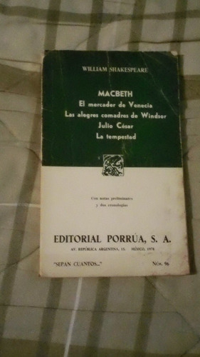 Libro De Shakespeare Macbeth Y Otras Obras.