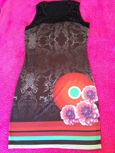 Vestido Modelo Desigual Ajustable Con Encaje Y Circulo Rojo