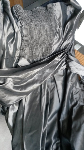 Vestido Fiesta Tafeta Gris Plomo- T.small- Baloom Strapless-