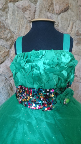 Imagem 5 de 7 de Vestido Infantil / Festa Verde Com Paetês Bordados