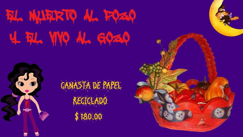 Canasta Con Calabazas, Para Día De Muertos. Papel Reciclado