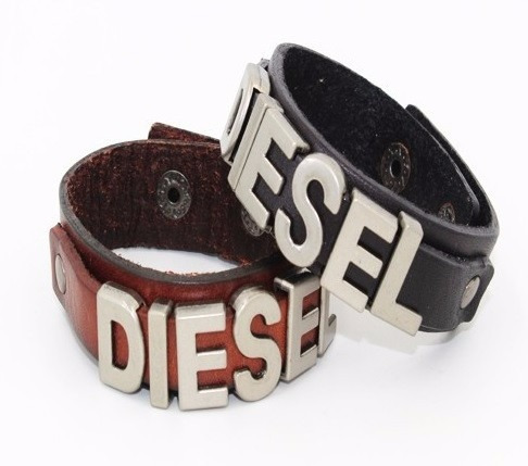 Pulsera Diesel Cuero, Letras Metalicas Grandes