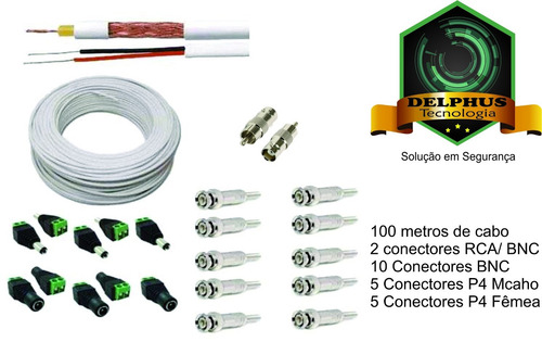 Imagem 1 de 8 de Cabo Para Cftv 100 M 80% C/ Conectores Bnc, P4 E Rca F1c22c