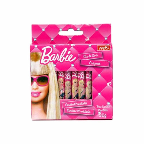 Kit 5 Giz De Cera Barbie 12 Cores Peq Fino Giz Boneca Barbie