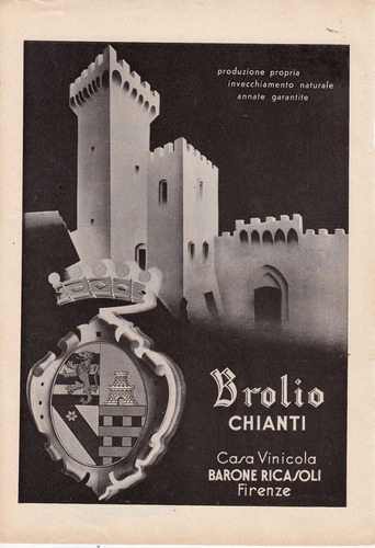 1938 Publicidad Italia Vino Brolio Chianti Barone Ricasoli