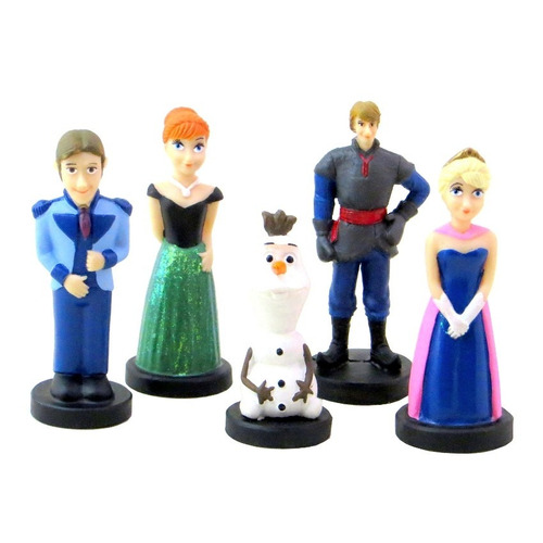 Jogo 5 Bonecos Frozen Elsa Anna Hans Kristoff Olaf Resina