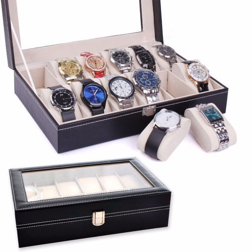 ¡ Estuche De Lujo Caja Organizadora Para 12 Relojes Negro !!