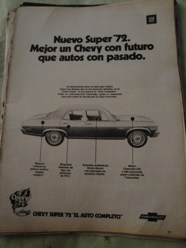 Publicidad Chevy Super Año 1972 Hoja Sola