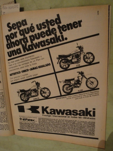 Publicidad Moto Kawasaki Z 750 - Z 440 Ltd - Kl 250 Año 1981