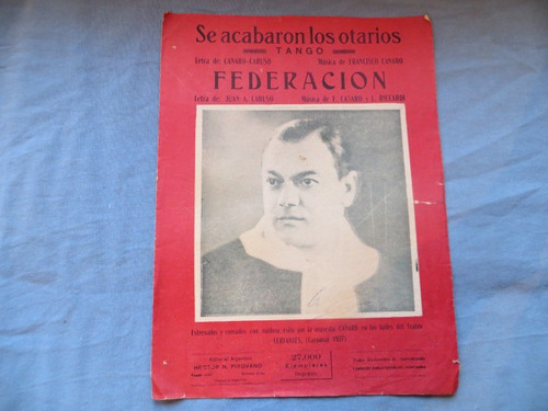 Se Acabaron Los Otarios Federacion Caruso Canaro Partitura