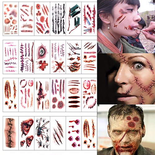 Tatuaje Halloween Disfraz Cicatriz Maquillaje Por Planilla