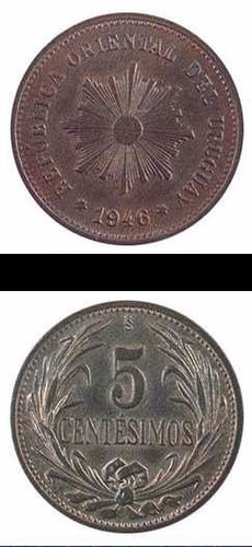 Lote De 2 Monedas Uruguay 5 Centésimos Años 1946 Y 1951