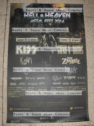 Poster Hell & Heaven 2014 Guns Kiss Korn Rob Zombie Texcoco