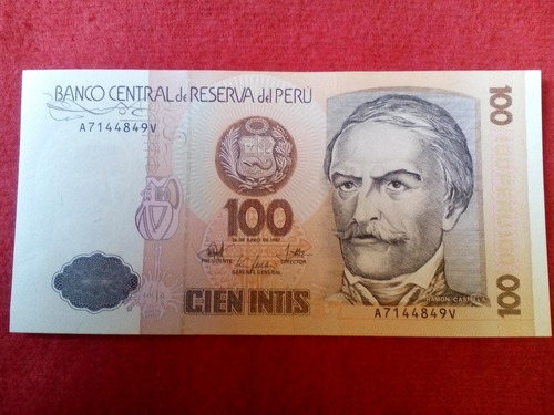 Billete Peruano Antiguo De Coleccion 100 Intis 