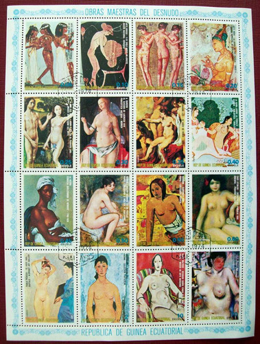 Guinea Ecuatorial Arte Blq 16 Sellos Desnudos 74 Usado L6028