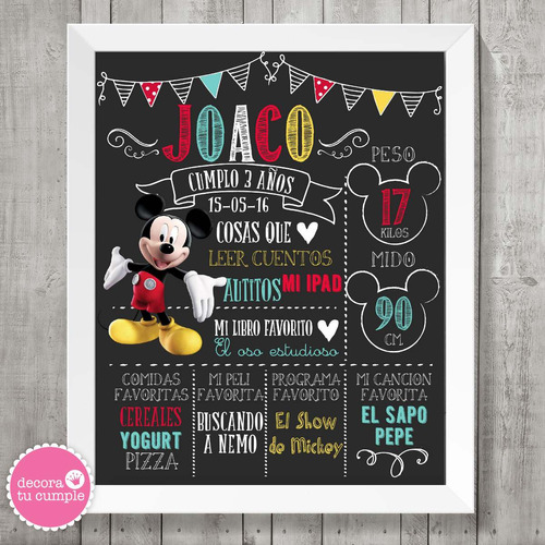 Lámina Imprimible Mickey Primer Año Cumpleaños Personalizada