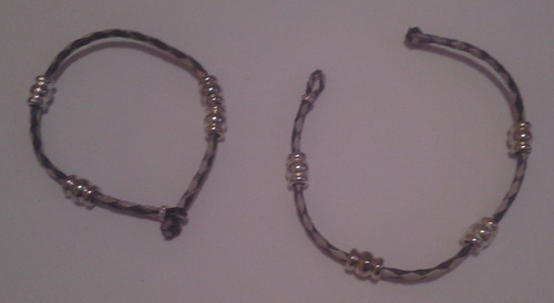 Pulsera Cuero Crudo Combinada Negro Con Bolitas Metal