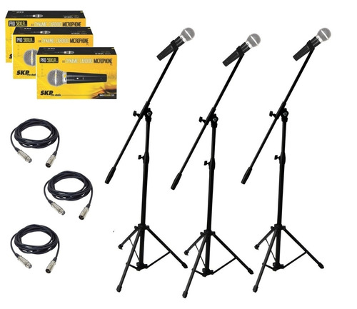 Pack X 3 Microfono Skp Pro 58 Vocal Sm58 + 3 Pie Jirafa