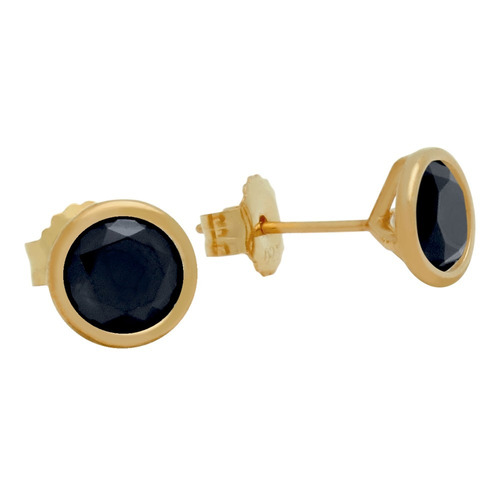 Rose Gold Plated Round Bezel Set Black Cz Stud Earring