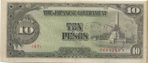 Billete De Filipinas Ocupación Japonesa 10 Pesos 1944  Leer