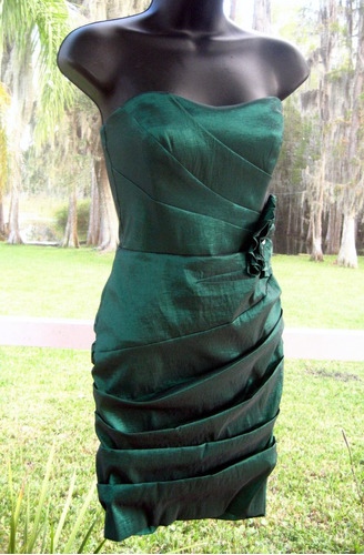 Fino Vestido Strapless Fiesta Matrimonio Verde 5 S Stock