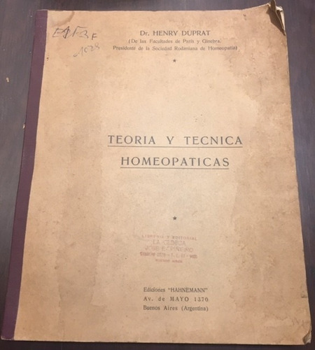 Teoría Y Técnica Homeopáticas.