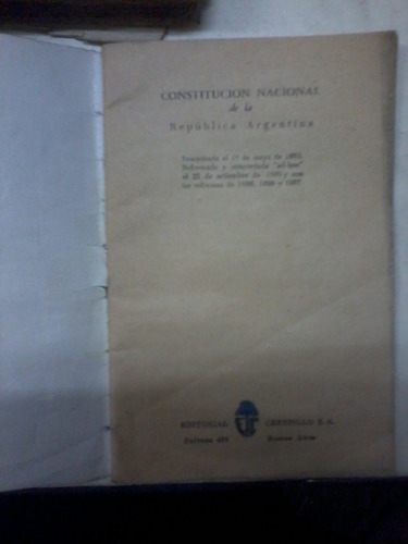 Libro Constitucion Nacional De La Republica Argentina