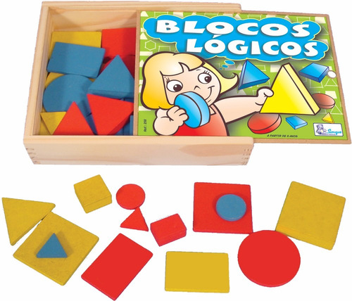 Blocos Logicos Brinquedo Pedagogico  Madeira Simque