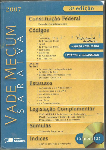 Livro Vade Mecum Saraiva 2007 3 Edicão Com Cd-rom