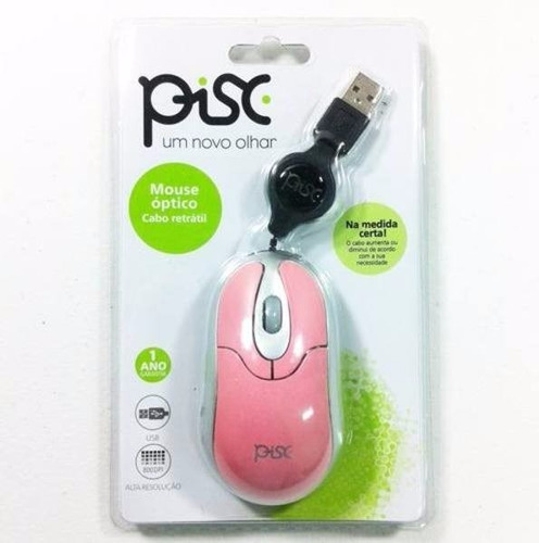 Mouse Usb Mini Retrátil Rosa Pisc1845 + Frete Grátis