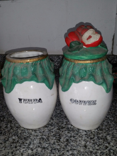 2 Frascos De Ceramica Vintage (sin Envio)(para Cafe Y Yerba)