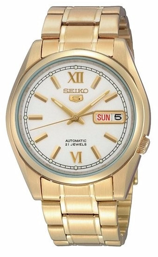 Relógio De Pulso Seiko Snkl58b1-b3kx Cor da correia Dourado Cor do bisel Dourado Cor do fundo Prata