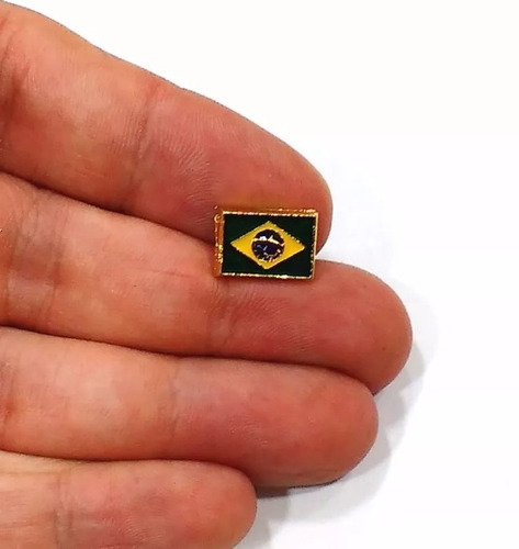 Pim Bótom Broche Bandeira Do Brasil 13x9mm Folheado A Ouro