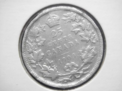 Moneda Canada 25 Centavos Fecha 1903 Plata