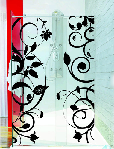 Adesivo Decoração Banheiro Porta Box Floral Faixas Arabescos