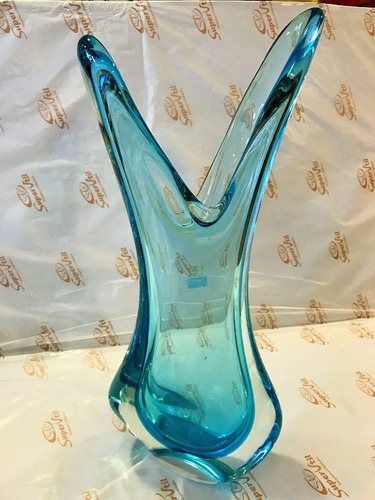 Imagem 2 de 4 de Vaso Murano 54x23cm Azul Turquesa Cristais Sao Marcos 12x