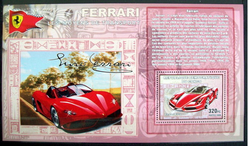 Congo, Autos Ferrari Enzo Bloque 1 Sello 2006 Mint L6103