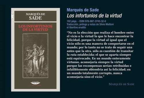 Los Infortunios De La Virtud   -  Marques De Sade  (cue)