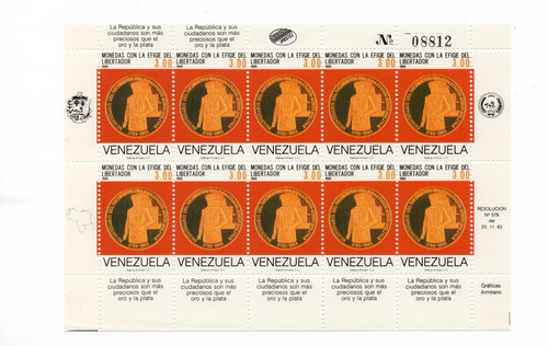 Venezuela 1985 Hojita Monedas  Medallas Efigie Del Libertado